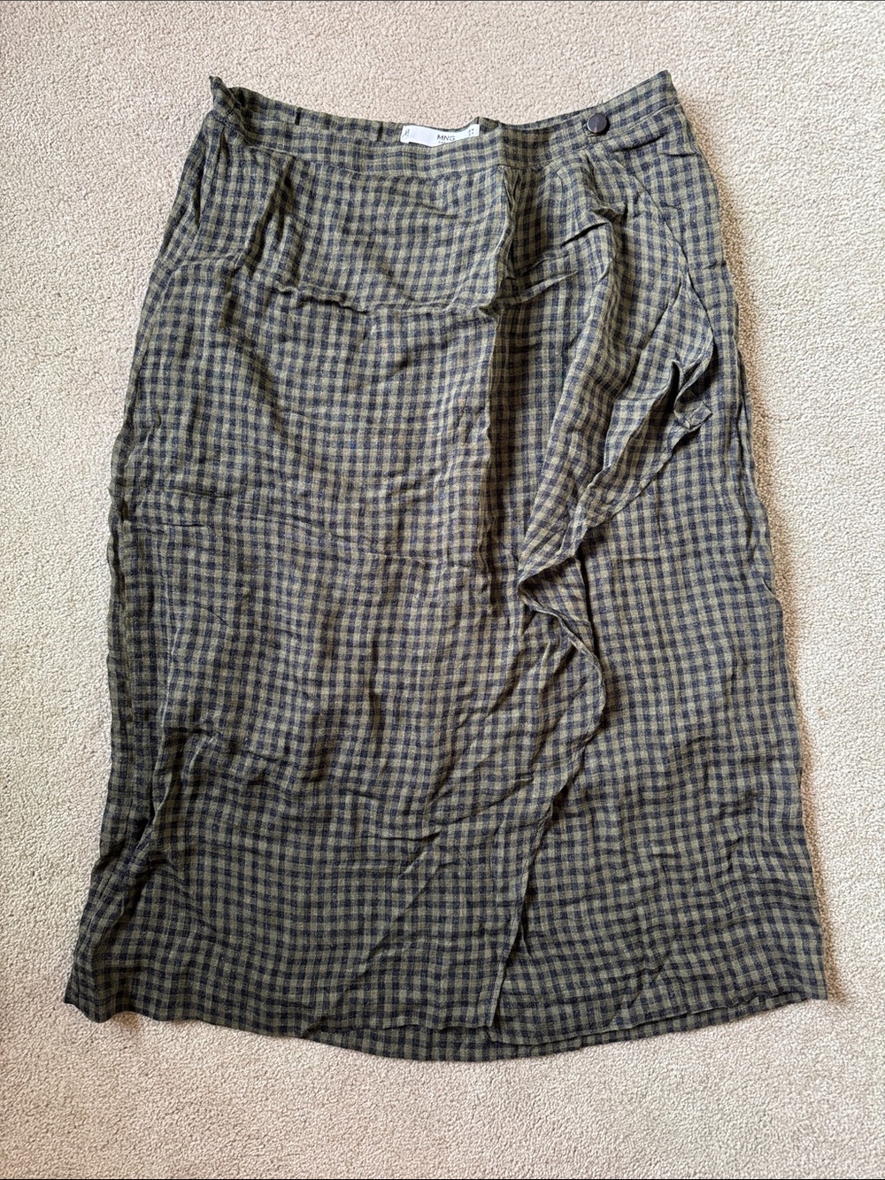 MNG Casual Checkered Green Midi Skirt